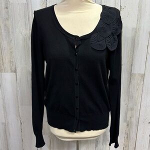 Audrey & Grace Appliqued‎ Silk Blend Cardigan Sweater